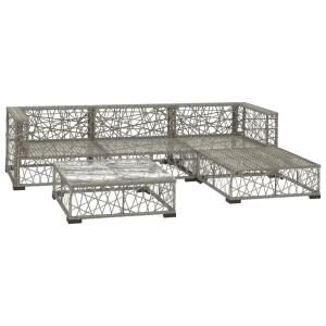 Set mobilier de grădină cu perne, 5 piese, gri, poliratan - Img 3