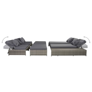 Set mobilier de grădină cu perne, 5 piese, gri, poliratan - Img 4