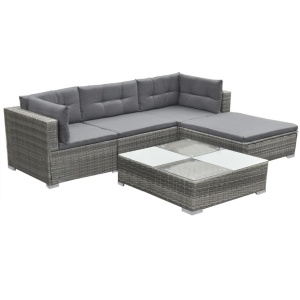 Set mobilier de grădină cu perne, 5 piese, gri, poliratan - Img 3