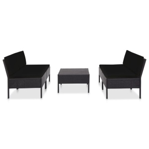 Set mobilier de grădină cu perne, 5 piese, negru, poliratan - Img 2