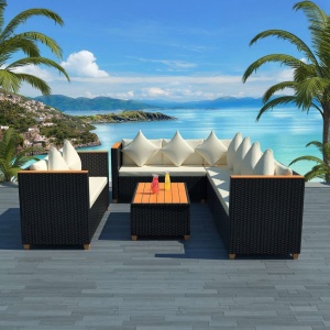 Set mobilier de grădină cu perne, 5 piese, negru, poliratan