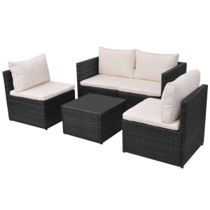 Set mobilier de grădină cu perne, 5 piese, negru, poliratan - Img 3