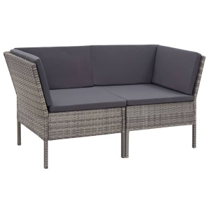 Set mobilier de grădină cu perne, 6 piese, gri, poliratan - Img 3
