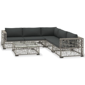 Set mobilier de grădină cu perne, 6 piese, gri, poliratan - Img 2