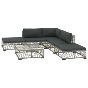 Set mobilier de grădină cu perne, 6 piese, gri, poliratan - Img 2