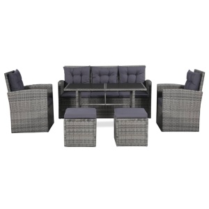 Set mobilier de grădină cu perne, 6 piese, gri, poliratan - Img 2