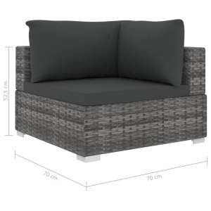 Set mobilier de grădină cu perne, 6 piese, gri, poliratan - Img 6