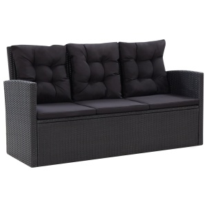 Set mobilier de grădină cu perne, 6 piese, negru, poliratan - Img 3