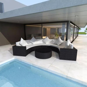 Set mobilier de grădină cu perne, 6 piese, negru, poliratan