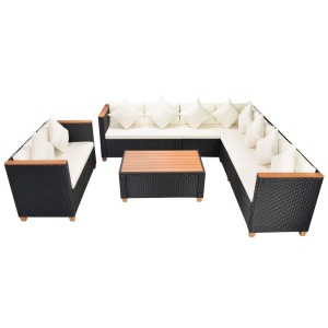 Set mobilier de grădină cu perne, 6 piese, negru, poliratan - Img 3