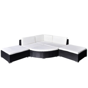Set mobilier de grădină cu perne, 6 piese, negru, poliratan - Img 2
