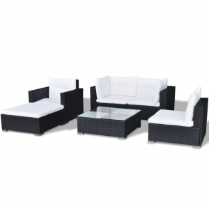 Set mobilier de grădină cu perne, 6 piese, negru, poliratan - Img 5