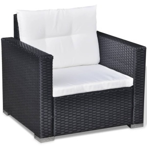 Set mobilier de grădină cu perne, 6 piese, negru, poliratan - Img 7