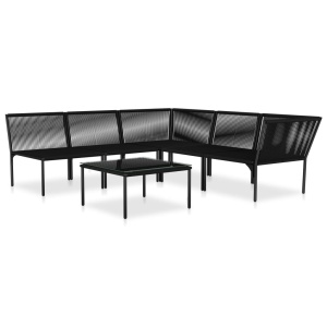 Set mobilier de grădină cu perne, 6 piese, negru, PVC - Img 3