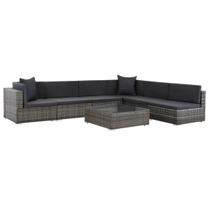 Set mobilier de grădină cu perne, 7 piese, gri, poliratan
