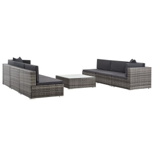 Set mobilier de grădină cu perne, 7 piese, gri, poliratan - Img 8