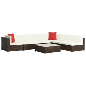 Set mobilier de grădină cu perne, 7 piese, maro, poliratan - Img 2
