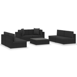 Set mobilier de grădină cu perne, 7 piese, negru, poliratan - Img 2