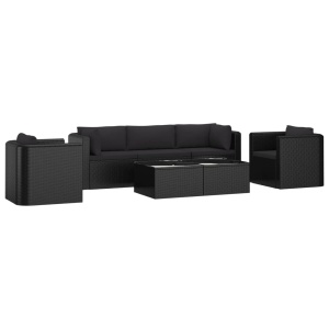 Set mobilier de grădină cu perne, 7 piese, negru, poliratan - Img 2