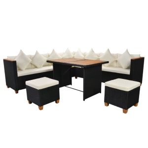 Set mobilier de grădină cu perne, 7 piese, negru, poliratan - Img 3