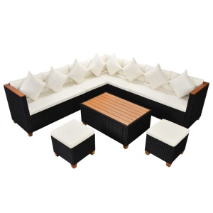 Set mobilier de grădină cu perne, 7 piese, negru, poliratan - Img 2