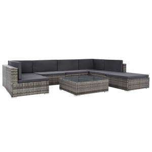 Set mobilier de grădină cu perne, 8 piese, gri, poliratan - Img 2