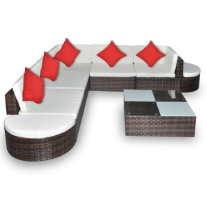 Set mobilier de grădină cu perne, 8 piese, maro, poliratan - Img 3