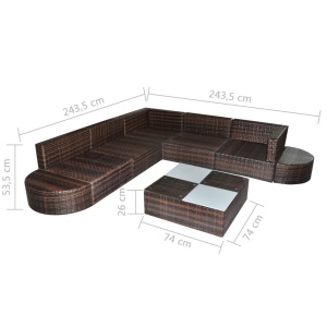 Set mobilier de grădină cu perne, 8 piese, maro, poliratan - Img 5