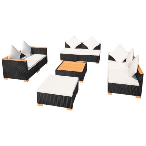 Set mobilier de grădină cu perne, 8 piese, negru, poliratan - Img 4