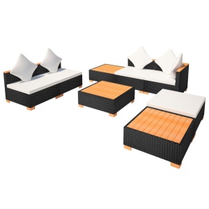 Set mobilier de grădină cu perne, 8 piese, negru, poliratan - Img 4
