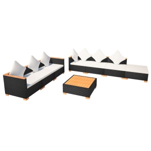 Set mobilier de grădină cu perne, 8 piese, negru, poliratan - Img 8