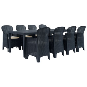 Set mobilier exterior, 9 piese, antracit, plastic, aspect ratan