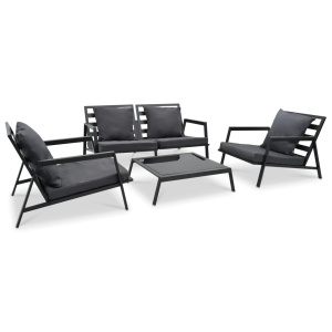 Set mobilier grădină cu perne, 4 piese, gri, inchis aluminiu
