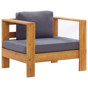 Set mobilier grădină cu perne, 4 piese, gri, lemn masiv acacia - Img 2