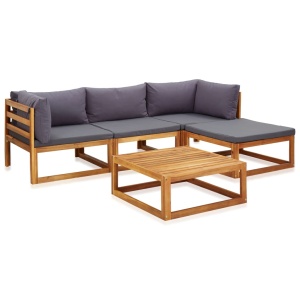 Set mobilier grădină cu perne, 5 piese, lemn masiv acacia