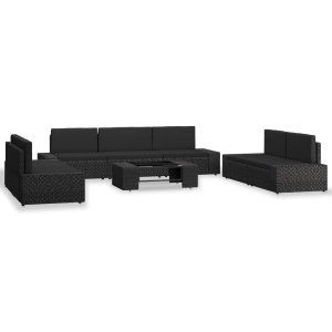 Set mobilier grădină din poliratan, 8 piese, negru