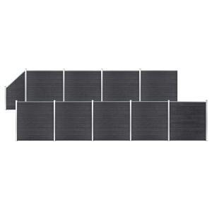 Set panouri gard, 9 pătrate + 1 oblic, gri, 1657x186 cm, WPC