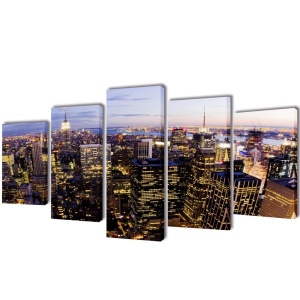 Set tablouri pânză cu vedere panoramică orizont New York, 200 x 100 cm