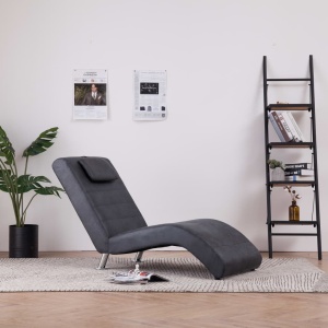 Șezlong cu pernă, gri, piele intoarsă artificială