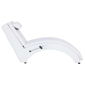 Șezlong de masaj cu pernă, alb, piele artificială - Img 4