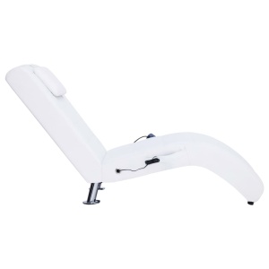 Șezlong de masaj cu pernă, alb, piele artificială - Img 8