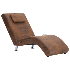 Șezlong de masaj cu pernă, maro, piele intoarsă artificială - Img 2