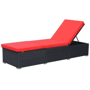 Șezlong de plajă cu pernă, negru, poliratan - Img 2