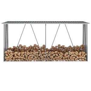 Șopron depozitare lemne, oțel galvanizat, 330x84x152 cm, gri