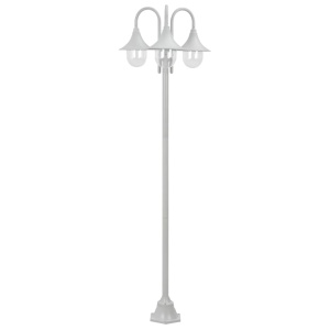 Stâlp iluminare grădină, E27, 220 cm, aluminiu, 3 lămpi, alb