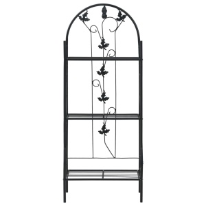 Suport de plante, 3 niveluri, negru, 52 x 28 x 128 cm, fier - Img 2