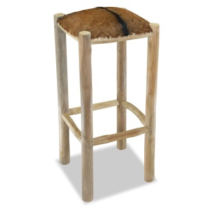 Taburet de bar, piele naturală și lemn masiv de tec - Img 3