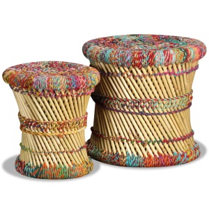 Taburete cu detalii Chindi, 2 buc., multicolor, bambus - Img 4