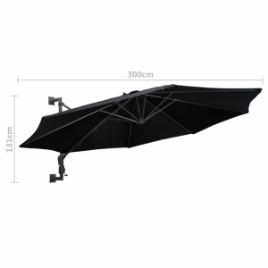 Umbrelă de soare de perete cu stâlp metalic, negru, 300 cm - Img 6