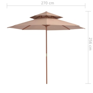 Umbrelă de soare dublă, stâlp din lemn, 270 cm, gri taupe - Img 7